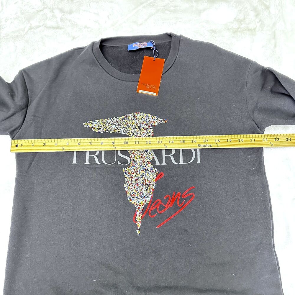 TRUSSARDI JEANS Women's Cotton Sweater Black Embellished Logo Sweatshirt SZ L - Picture 13 of 16